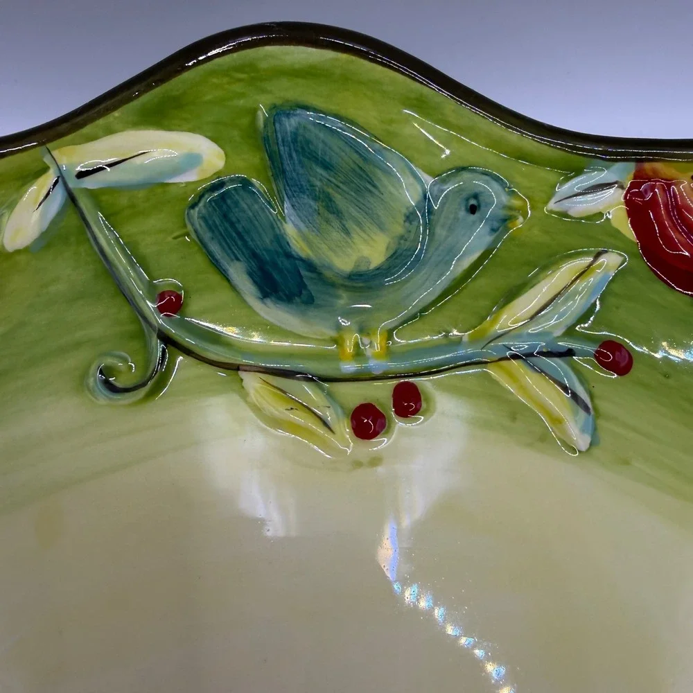 Cypress Hand‎ Painted Floral Serving Tray w Handles Quote Platter 15